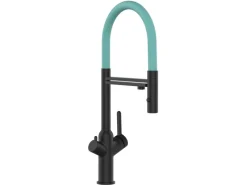 VIZIO 4 Wege Wasserhahn Küchenarmatur BOD mit 360° Schwenkbarem Auslauf Abnehmbare 2 Strahl Handbrause Schwarz Matt   Türkis< Einhebelmischer