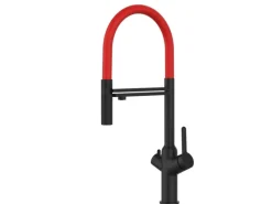 VIZIO 4 Wege Wasserhahn Küchenarmatur BOD mit 360° Schwenkbarem Auslauf Abnehmbare 2 Strahl Handbrause Schwarz Matt   Rot< Einhebelmischer