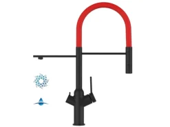 VIZIO 4 Wege Wasserhahn Küchenarmatur BOD mit 360° Schwenkbarem Auslauf Abnehmbare 2 Strahl Handbrause Schwarz Matt   Rot< Einhebelmischer