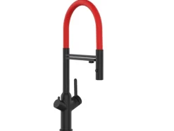 VIZIO 4 Wege Wasserhahn Küchenarmatur BOD mit 360° Schwenkbarem Auslauf Abnehmbare 2 Strahl Handbrause Schwarz Matt   Rot< Einhebelmischer