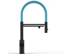 Einhebelmischer<VIZIO 5 Wege Wasserhahn Küchenarmatur Edelstahl Massiv mit 360° Schwenkbarem Auslauf Abnehmbare 2 Strahl Handbrause PVD Schwarz Matt   Hellblau