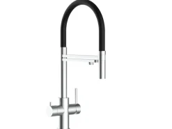 Einhebelmischer<VIZIO 5 Wege Wasserhahn Küchenarmatur Edelstahl Massiv mit 360° Schwenkbarem Auslauf Abnehmbare 2 Strahl Handbrause Gebürstet   Schwarz