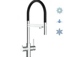 Einhebelmischer<VIZIO 5 Wege Wasserhahn Küchenarmatur Edelstahl Massiv mit 360° Schwenkbarem Auslauf Abnehmbare 2 Strahl Handbrause Gebürstet Schwarz