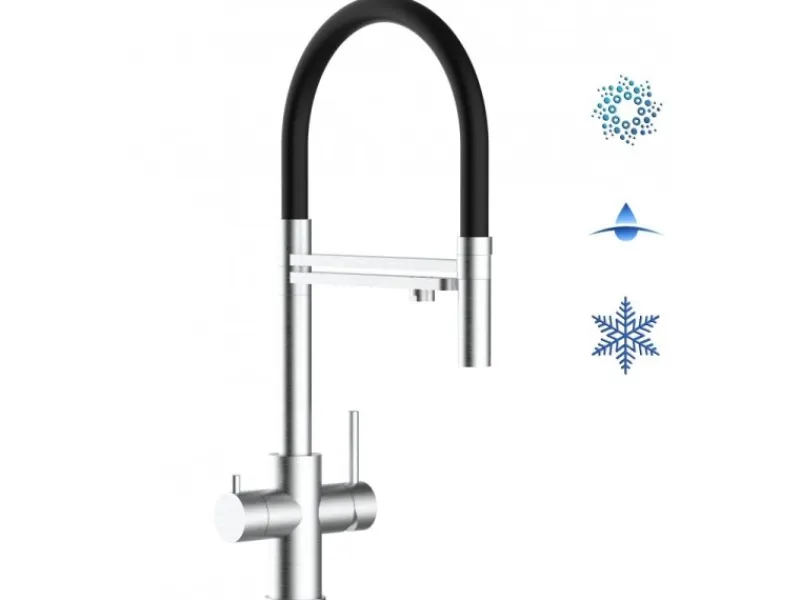 Einhebelmischer<VIZIO 5 Wege Wasserhahn Küchenarmatur Edelstahl Massiv mit 360° Schwenkbarem Auslauf Abnehmbare 2 Strahl Handbrause Gebürstet Schwarz