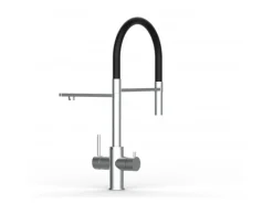 Einhebelmischer<VIZIO 5 Wege Wasserhahn Küchenarmatur Edelstahl Massiv mit 360° Schwenkbarem Auslauf Abnehmbare 2 Strahl Handbrause Gebürstet Schwarz