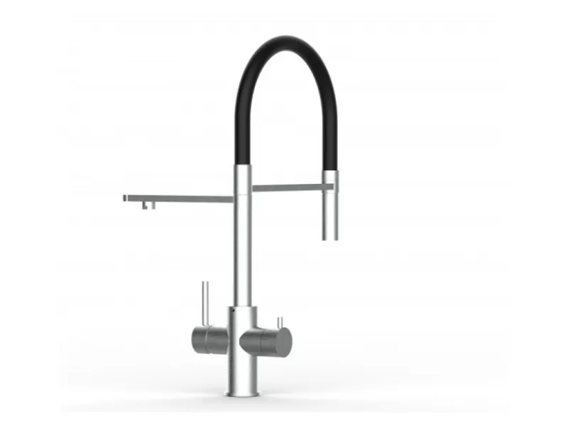 Einhebelmischer<VIZIO 5 Wege Wasserhahn Küchenarmatur Edelstahl Massiv mit 360° Schwenkbarem Auslauf Abnehmbare 2 Strahl Handbrause Gebürstet Schwarz
