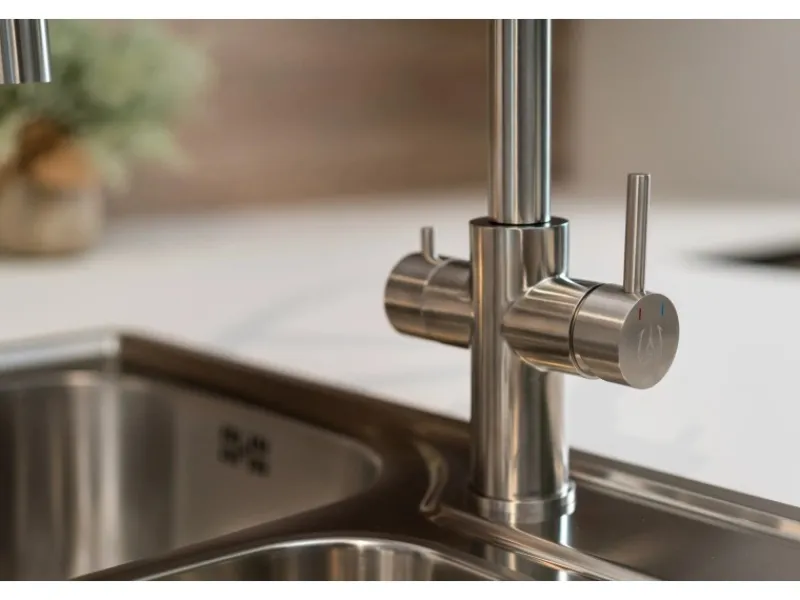 Einhebelmischer<VIZIO 5 Wege Wasserhahn Küchenarmatur Edelstahl Massiv mit 360° Schwenkbarem Auslauf Abnehmbare 2 Strahl Handbrause Gebürstet Schwarz