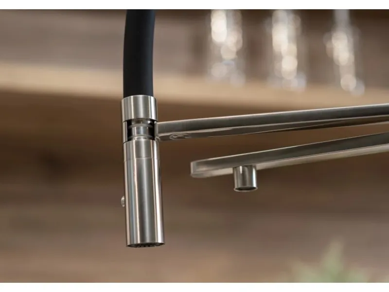 Einhebelmischer<VIZIO 5 Wege Wasserhahn Küchenarmatur Edelstahl Massiv mit 360° Schwenkbarem Auslauf Abnehmbare 2 Strahl Handbrause Gebürstet Schwarz
