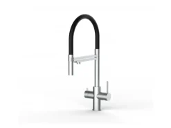 Einhebelmischer<VIZIO 5 Wege Wasserhahn Küchenarmatur Edelstahl Massiv mit 360° Schwenkbarem Auslauf Abnehmbare 2 Strahl Handbrause Gebürstet Schwarz