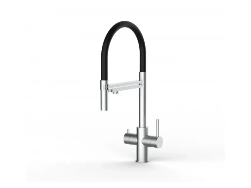 Einhebelmischer<VIZIO 5 Wege Wasserhahn Küchenarmatur Edelstahl Massiv mit 360° Schwenkbarem Auslauf Abnehmbare 2 Strahl Handbrause Gebürstet Schwarz