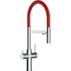 Einhebelmischer<VIZIO 3 Wege Wasserhahn Küchenarmatur FC mit 360° Schwenkbarem Auslauf Abnehmbare 2 Strahl Handbrause Verchromt   Rot