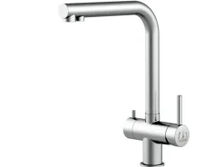 VIZIO 3 Wege Wasserhahn Küchenarmatur Edelstahl Massiv mit 360° Schwenkbarem L Auslauf Gebürstet< Einhebelmischer