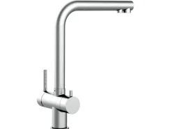 VIZIO 3 Wege Wasserhahn Küchenarmatur Edelstahl Massiv mit 360° Schwenkbarem L Auslauf Gebürstet< Einhebelmischer