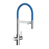 Einhebelmischer<VIZIO 5 Wege Wasserhahn Küchenarmatur Edelstahl Massiv mit 360° Schwenkbarem Auslauf Abnehmbare 2 Strahl Handbrause Hochglanz   Blau