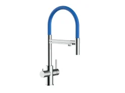 Einhebelmischer<VIZIO 5 Wege Wasserhahn Küchenarmatur Edelstahl Massiv mit 360° Schwenkbarem Auslauf Abnehmbare 2 Strahl Handbrause Hochglanz   Blau