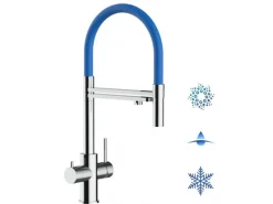 Einhebelmischer<VIZIO 5 Wege Wasserhahn Küchenarmatur Edelstahl Massiv mit 360° Schwenkbarem Auslauf Abnehmbare 2 Strahl Handbrause Hochglanz Blau