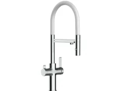 Clearance VIZIO 3 Wege Wasserhahn Küchenarmatur FC mit 360° Schwenkbarem Auslauf Abnehmbare 2 Strahl Handbrause Verchromt   Weiß