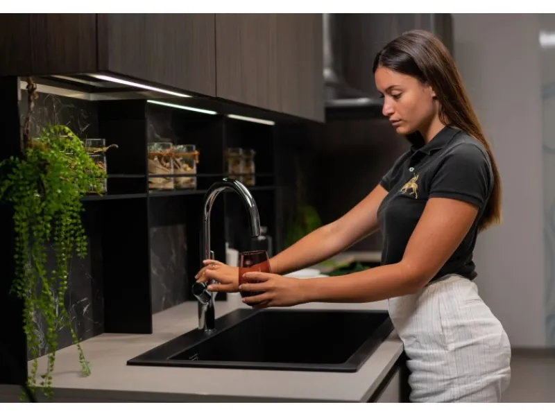 Einhebelmischer<VIZIO 3 Wege Wasserhahn Küchenarmatur BOD mit 360° Schwenkbarem U Auslauf Verchromt