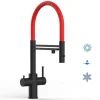 Einhebelmischer<VIZIO 5 Wege Wasserhahn Küchenarmatur Edelstahl Massiv mit 360° Schwenkbarem Auslauf Abnehmbare 2 Strahl Handbrause PVD Schwarz Matt   Rot
