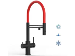 Einhebelmischer<VIZIO 5 Wege Wasserhahn Küchenarmatur Edelstahl Massiv mit 360° Schwenkbarem Auslauf Abnehmbare 2 Strahl Handbrause PVD Schwarz Matt   Rot