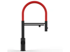 Einhebelmischer<VIZIO 5 Wege Wasserhahn Küchenarmatur Edelstahl Massiv mit 360° Schwenkbarem Auslauf Abnehmbare 2 Strahl Handbrause PVD Schwarz Matt Rot