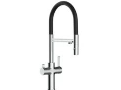 VIZIO 3 Wege Wasserhahn Küchenarmatur FC mit 360° Schwenkbarem Auslauf Abnehmbare 2 Strahl Handbrause Verchromt   Schwarz< Einhebelmischer