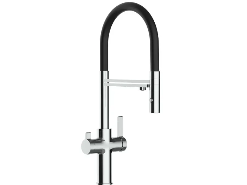 VIZIO 3 Wege Wasserhahn Küchenarmatur FC mit 360° Schwenkbarem Auslauf Abnehmbare 2 Strahl Handbrause Verchromt Schwarz< Einhebelmischer