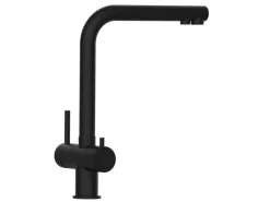 Einhebelmischer<VIZIO 3 Wege Wasserhahn Küchenarmatur Edelstahl Massiv mit 360° Schwenkbarem L Auslauf PVD Schwarz Matt