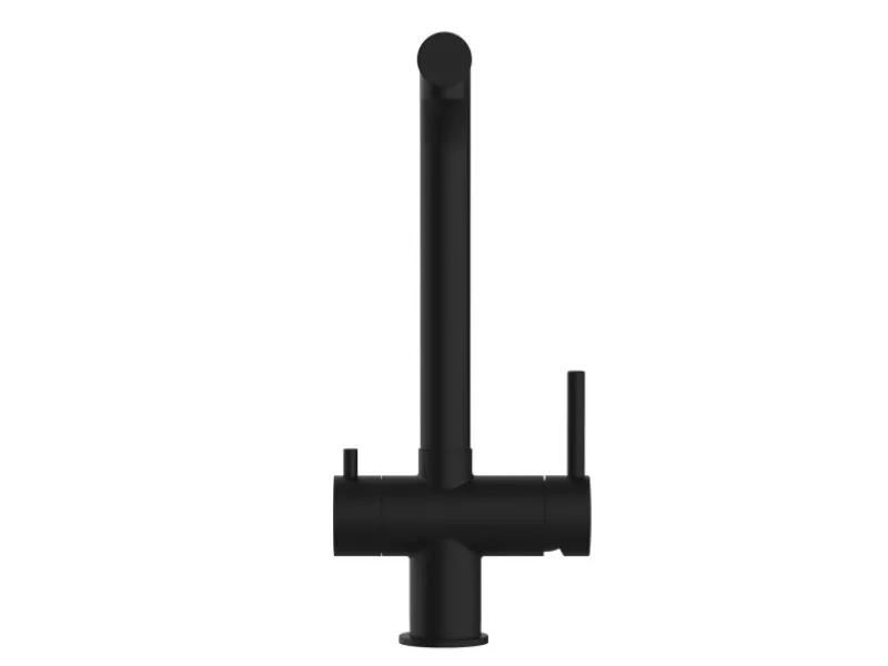 Einhebelmischer<VIZIO 3 Wege Wasserhahn Küchenarmatur Edelstahl Massiv mit 360° Schwenkbarem L Auslauf PVD Schwarz Matt