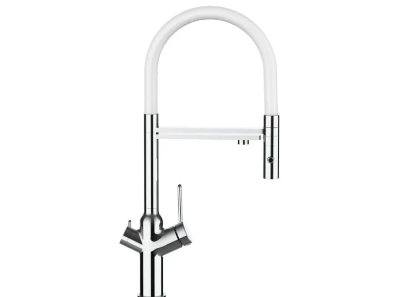 Einhebelmischer<VIZIO 4 Wege Wasserhahn Küchenarmatur BOD mit 360° Schwenkbarem Auslauf Abnehmbare 2 Strahl Handbrause Verchromt Weiß
