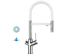 Einhebelmischer<VIZIO 4 Wege Wasserhahn Küchenarmatur BOD mit 360° Schwenkbarem Auslauf Abnehmbare 2 Strahl Handbrause Verchromt Weiß