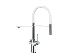 Einhebelmischer<VIZIO 4 Wege Wasserhahn Küchenarmatur BOD mit 360° Schwenkbarem Auslauf Abnehmbare 2 Strahl Handbrause Verchromt Weiß