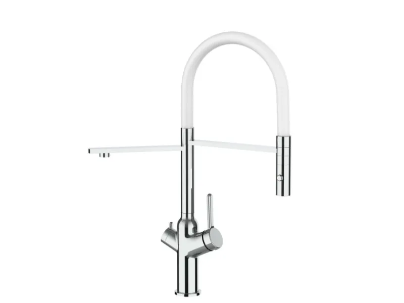 Einhebelmischer<VIZIO 4 Wege Wasserhahn Küchenarmatur BOD mit 360° Schwenkbarem Auslauf Abnehmbare 2 Strahl Handbrause Verchromt Weiß