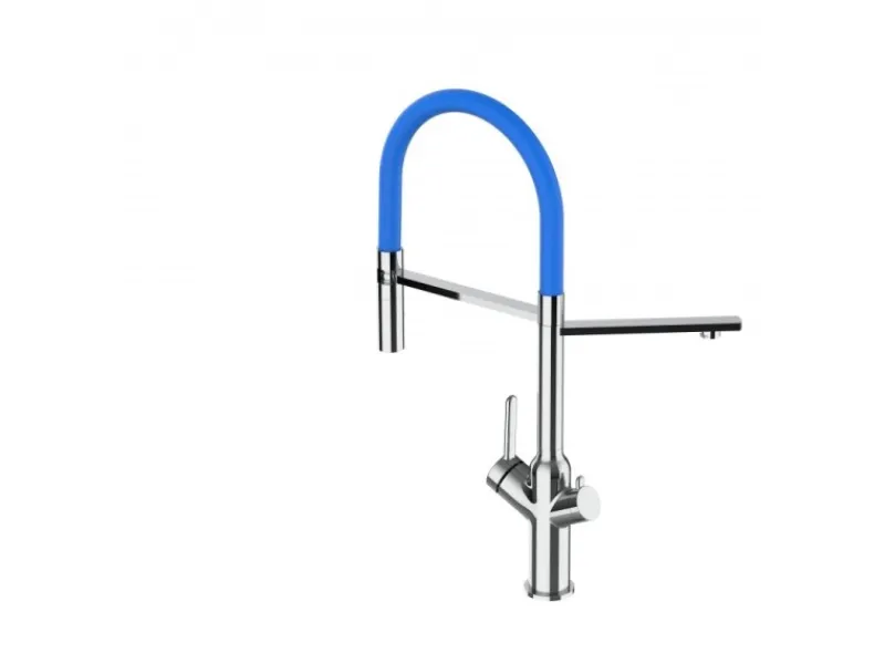 Outlet VIZIO 3 Wege Wasserhahn Küchenarmatur BOD mit 360° Schwenkbarem Auslauf Abnehmbare 2 Strahl Handbrause Verchromt Blau