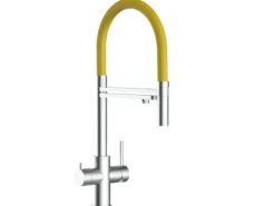 Hot VIZIO 5 Wege Wasserhahn Küchenarmatur Edelstahl Massiv mit 360° Schwenkbarem Auslauf Abnehmbare 2 Strahl Handbrause Gebürstet   Gelb