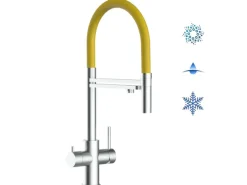Hot VIZIO 5 Wege Wasserhahn Küchenarmatur Edelstahl Massiv mit 360° Schwenkbarem Auslauf Abnehmbare 2 Strahl Handbrause Gebürstet   Gelb