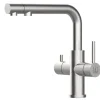 Einhebelmischer<VIZIO 3 Wege Wasserhahn Küchenarmatur Edelstahl Massiv mit Schwenkbarem L Auslauf und Herausziehbarer Brause Gebürstet
