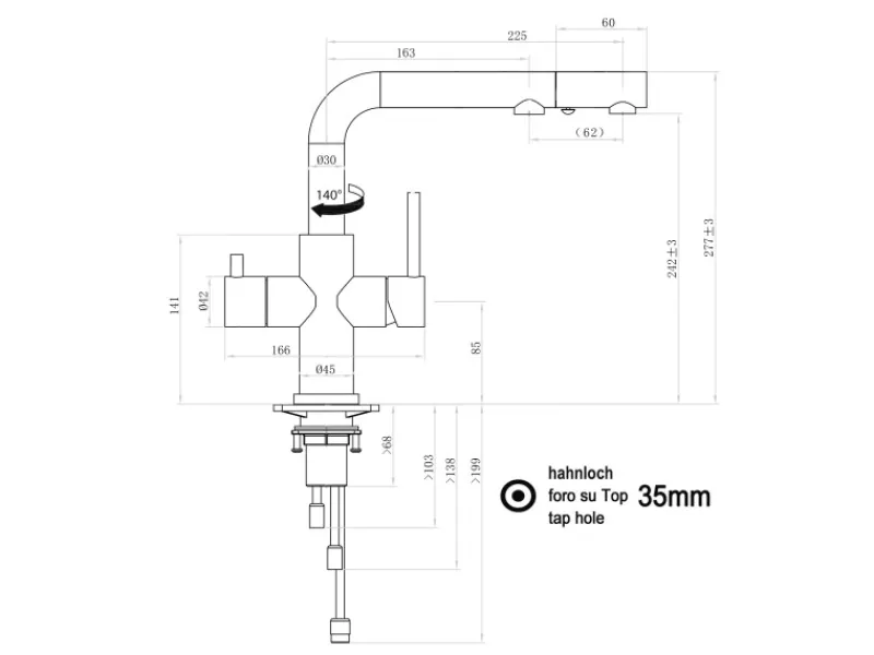 Einhebelmischer<VIZIO 3 Wege Wasserhahn Küchenarmatur Edelstahl Massiv mit Schwenkbarem L Auslauf und Herausziehbarer Brause Gebürstet