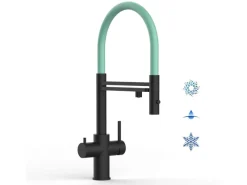 Sale VIZIO 5 Wege Wasserhahn Küchenarmatur Edelstahl Massiv mit 360° Schwenkbarem Auslauf Abnehmbare 2 Strahl Handbrause PVD Schwarz Matt   Türkis