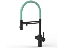 Sale VIZIO 5 Wege Wasserhahn Küchenarmatur Edelstahl Massiv mit 360° Schwenkbarem Auslauf Abnehmbare 2 Strahl Handbrause PVD Schwarz Matt   Türkis