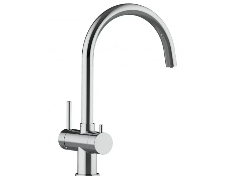 VIZIO 3 Wege Wasserhahn Küchenarmatur Edelstahl Massiv mit 360° Schwenkbarem U Auslauf Hochglanz Poliert< Einhebelmischer