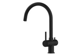 VIZIO 3 Wege Wasserhahn Küchenarmatur Edelstahl Massiv mit 360° Schwenkbarem U Auslauf PVD Schwarz Matt< Einhebelmischer