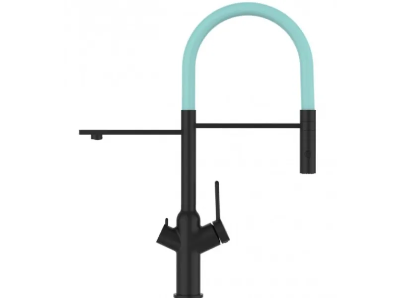 Sale VIZIO 3 Wege Wasserhahn Küchenarmatur BOD mit 360° Schwenkbarem Auslauf Abnehmbare 2 Strahl Handbrause Schwarz Matt Türkis