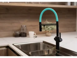 Sale VIZIO 3 Wege Wasserhahn Küchenarmatur BOD mit 360° Schwenkbarem Auslauf Abnehmbare 2 Strahl Handbrause Schwarz Matt Türkis