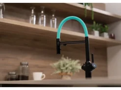 Sale VIZIO 3 Wege Wasserhahn Küchenarmatur BOD mit 360° Schwenkbarem Auslauf Abnehmbare 2 Strahl Handbrause Schwarz Matt Türkis