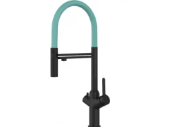 Sale VIZIO 3 Wege Wasserhahn Küchenarmatur BOD mit 360° Schwenkbarem Auslauf Abnehmbare 2 Strahl Handbrause Schwarz Matt Türkis