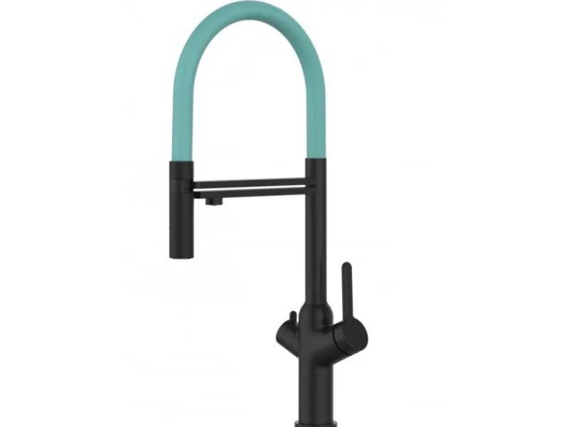 Sale VIZIO 3 Wege Wasserhahn Küchenarmatur BOD mit 360° Schwenkbarem Auslauf Abnehmbare 2 Strahl Handbrause Schwarz Matt Türkis