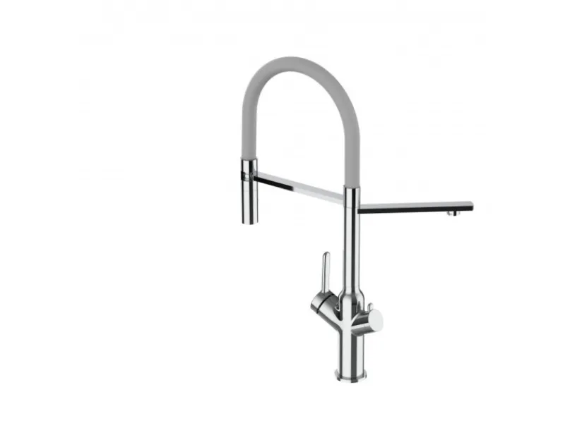 VIZIO 3 Wege Wasserhahn Küchenarmatur BOD mit 360° Schwenkbarem Auslauf Abnehmbare 2 Strahl Handbrause Verchromt Grau