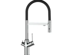 Best VIZIO 3 Wege Wasserhahn Küchenarmatur BOD mit 360° Schwenkbarem Auslauf Abnehmbare 2 Strahl Handbrause Verchromt   Schwarz
