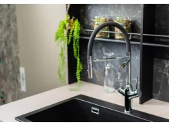 Best VIZIO 3 Wege Wasserhahn Küchenarmatur BOD mit 360° Schwenkbarem Auslauf Abnehmbare 2 Strahl Handbrause Verchromt   Schwarz